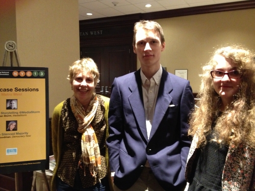 Journalism Professor Donna Cornachio and Brick staffers Ole Skaar and Sarah Ellis representing SUNY Purchase at a college media convention in New York (Assistant Editor Mike PIazza was at the convention too but not around for the photo)